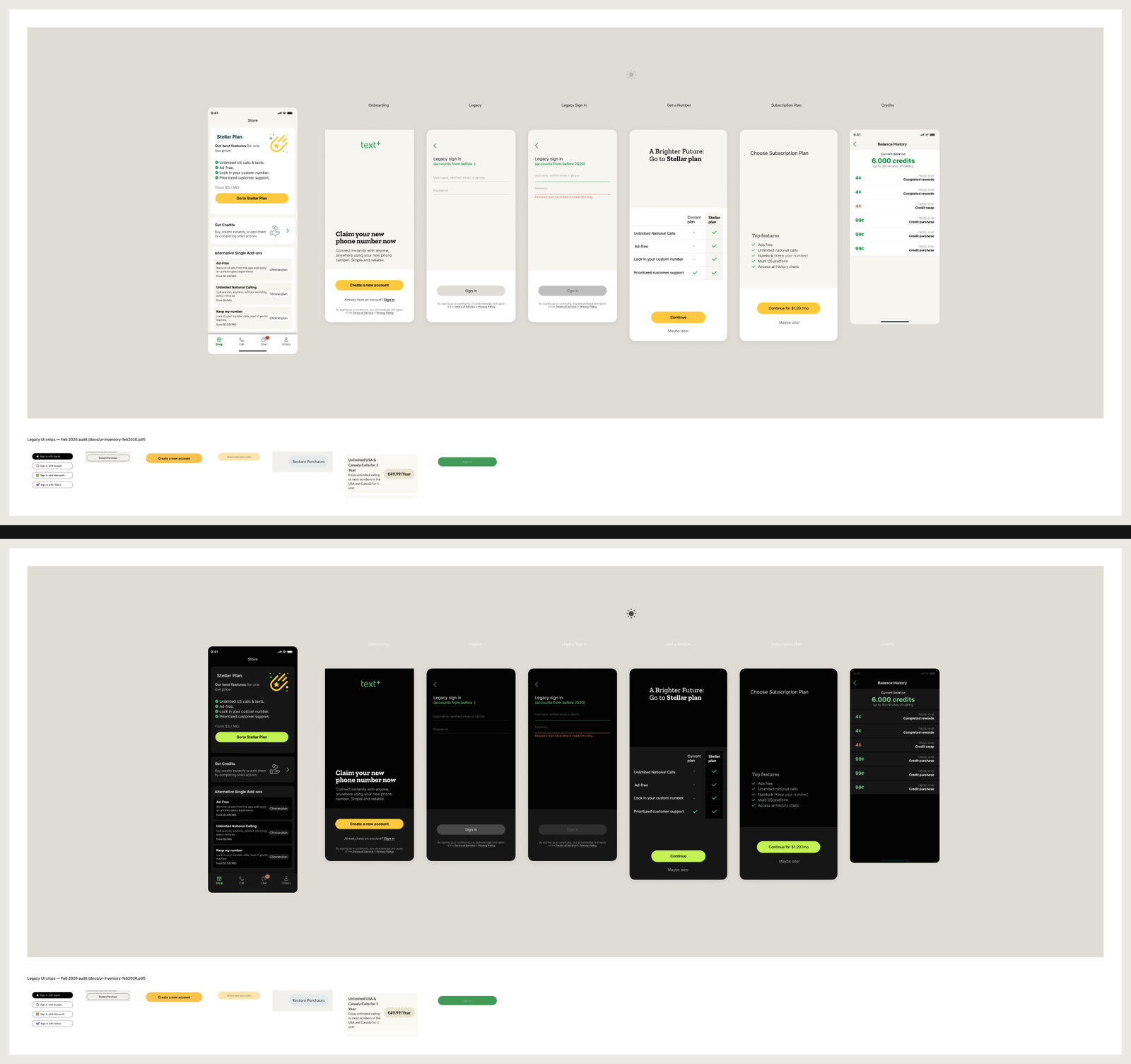 Los mismos flujos de la app en modo Light y en modo Carbon